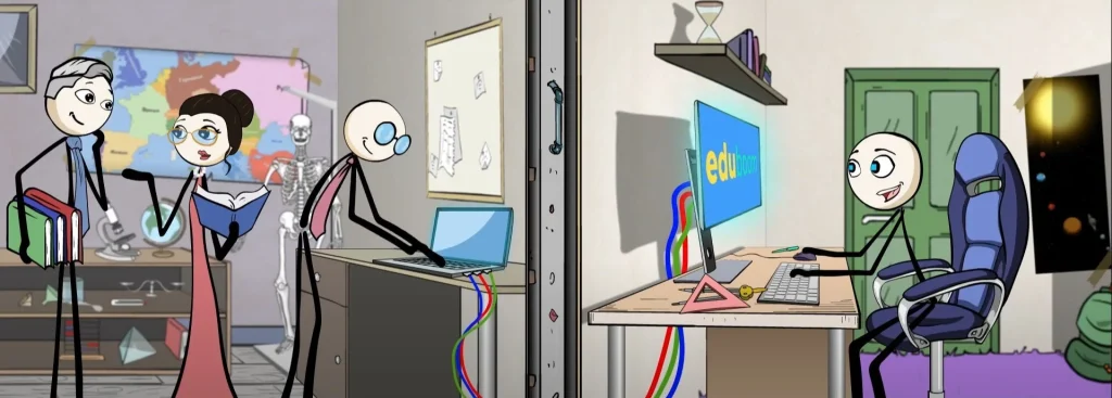 Uczeń korzysta z lekcji wideo Eduboom w domu